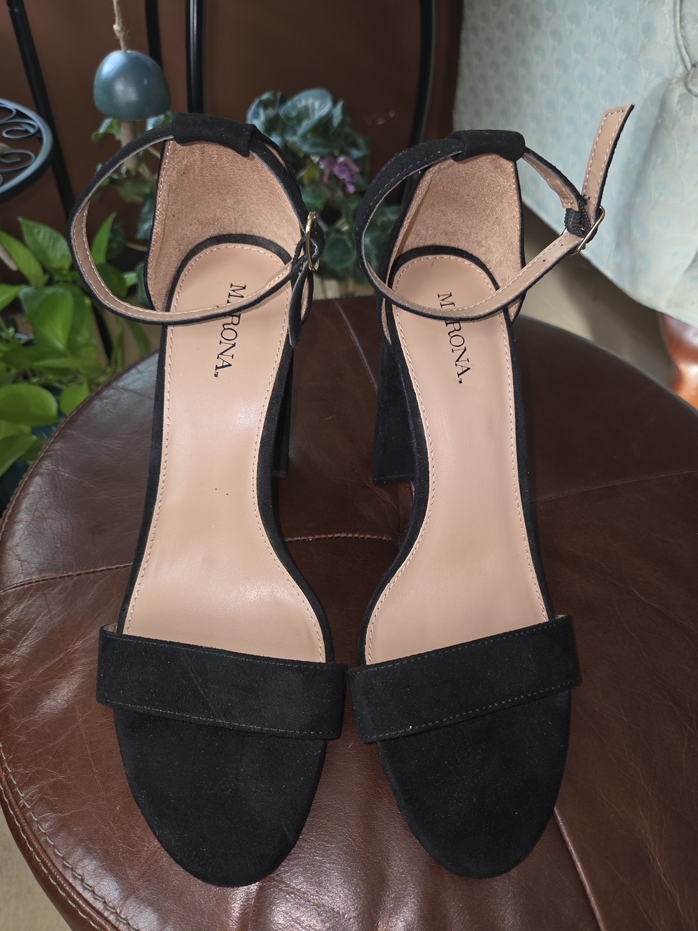 Merona Black Suede Ankle-Strap Block Heels
